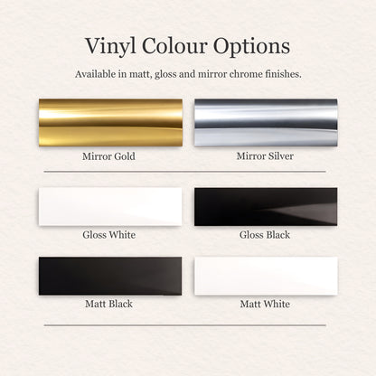 Personalised Name Stickers – Mirror Gold, Silver, Black or White Vinyl Decals