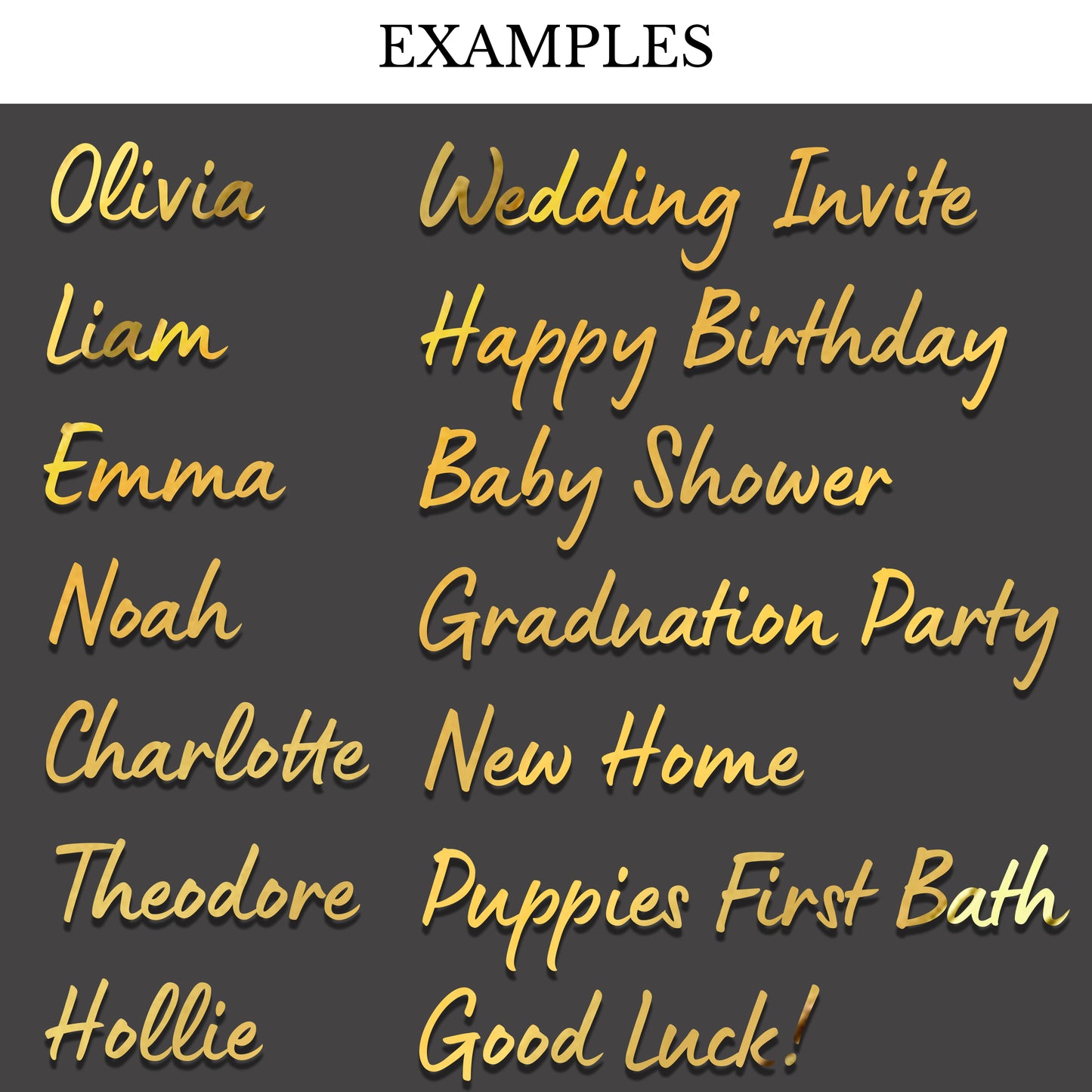 Personalised Name Stickers – Mirror Gold, Silver, Black or White Vinyl Decals