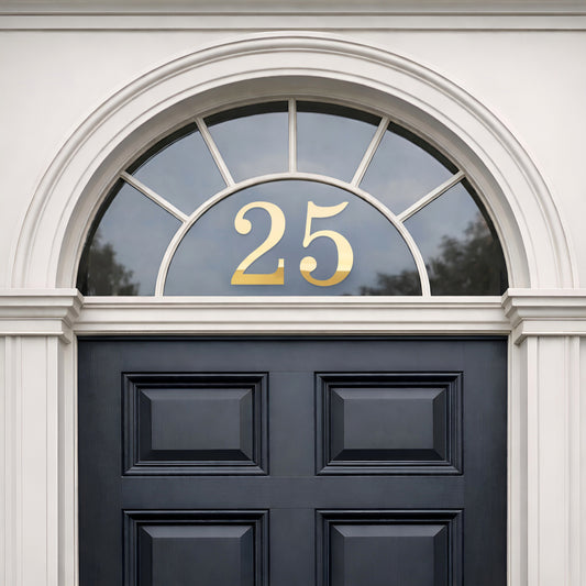 House Number Sticker for Fanlight/Transom Window | Custom Vinyl Door Numbers | Metallic & Mirror Gold/Silver, Frosted