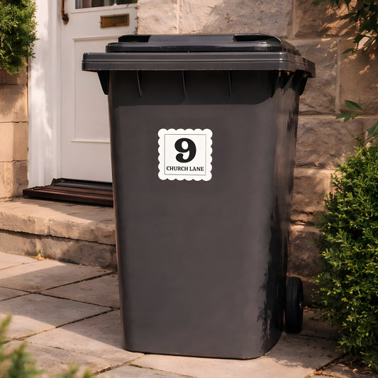 Personalised Address Sticker | Retro Scalloped Design Bin Sticker