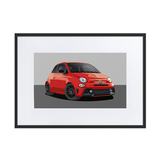 Red Abarth 595 Illustration | Framed Car Art | Fiat Abarth Trofeo